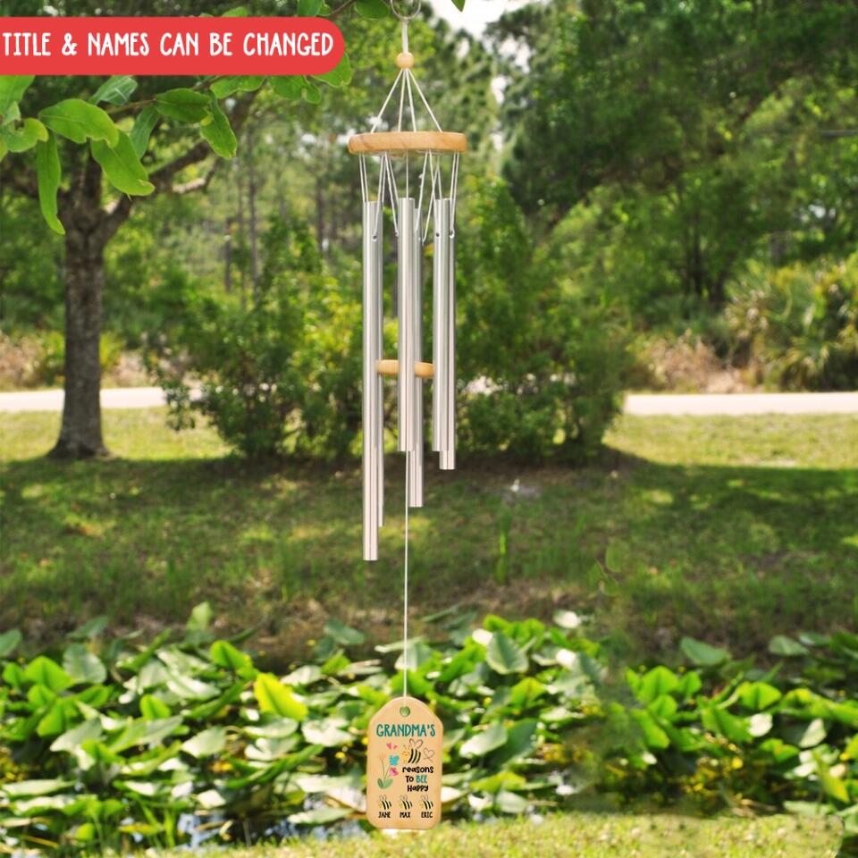 Grandma's Reasons To Bee Happy - Personalized Wind Chimes, Gift For Mother's Day
