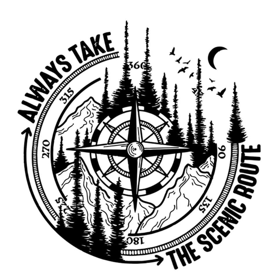 Always Take The Scenic Route - Personalized Camping Decal, Camping Travel Adventure Wild Compass
