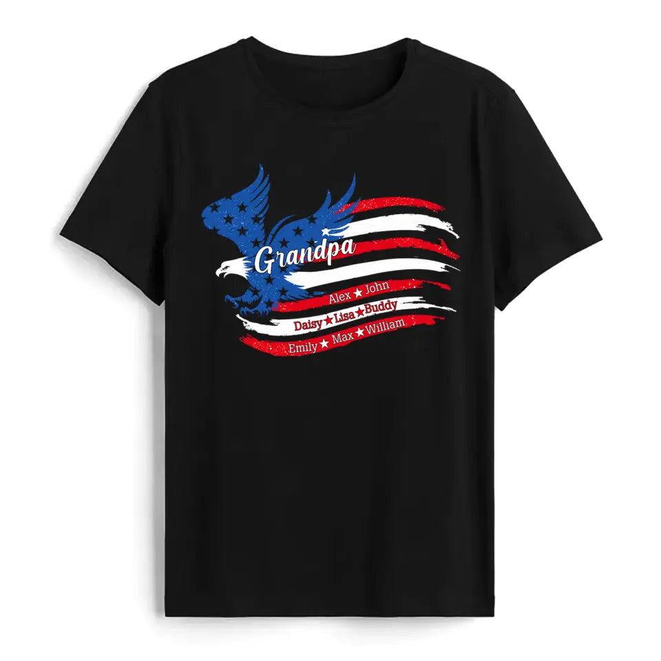 Papa Patriotic America Flag Family - Personalized T-Shirt, 4th Of July Gift, Independence Day Gift Ideas