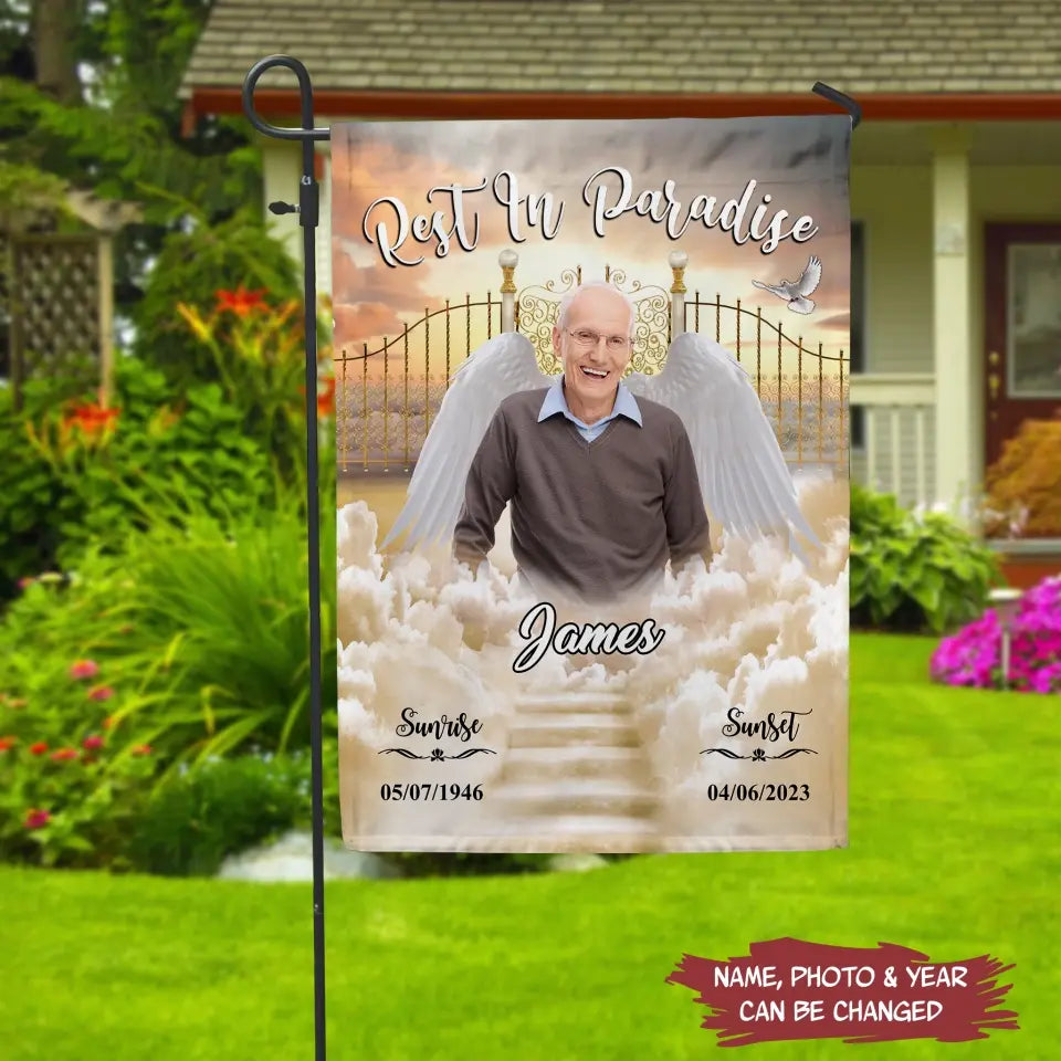 Rest In Paradise - Personalized Garden Flag, Memorial Gift