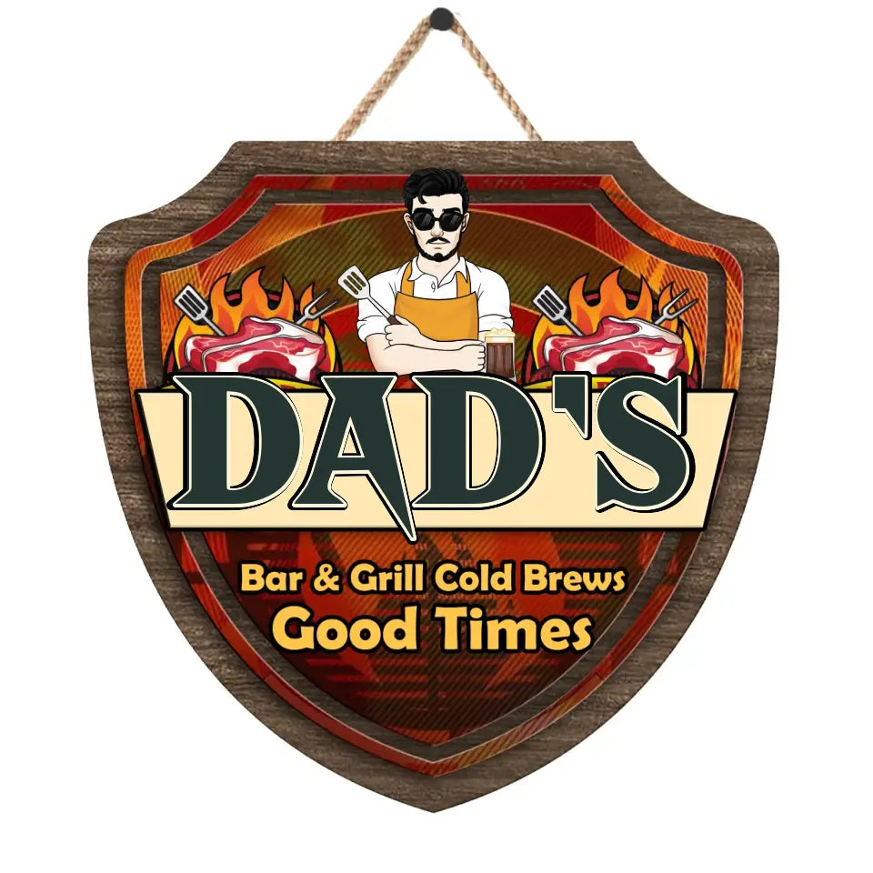 Dad’s Bar &amp; Grill Cold Brews Good Times - Personalized Wooden Sign - DS732
