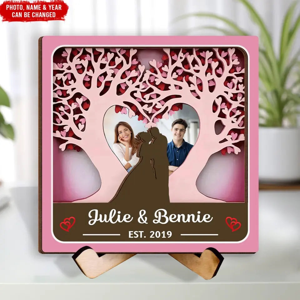 Love Trees Couple Wedding - Personalized Sign With Stand, Gift For Couple - SWT20