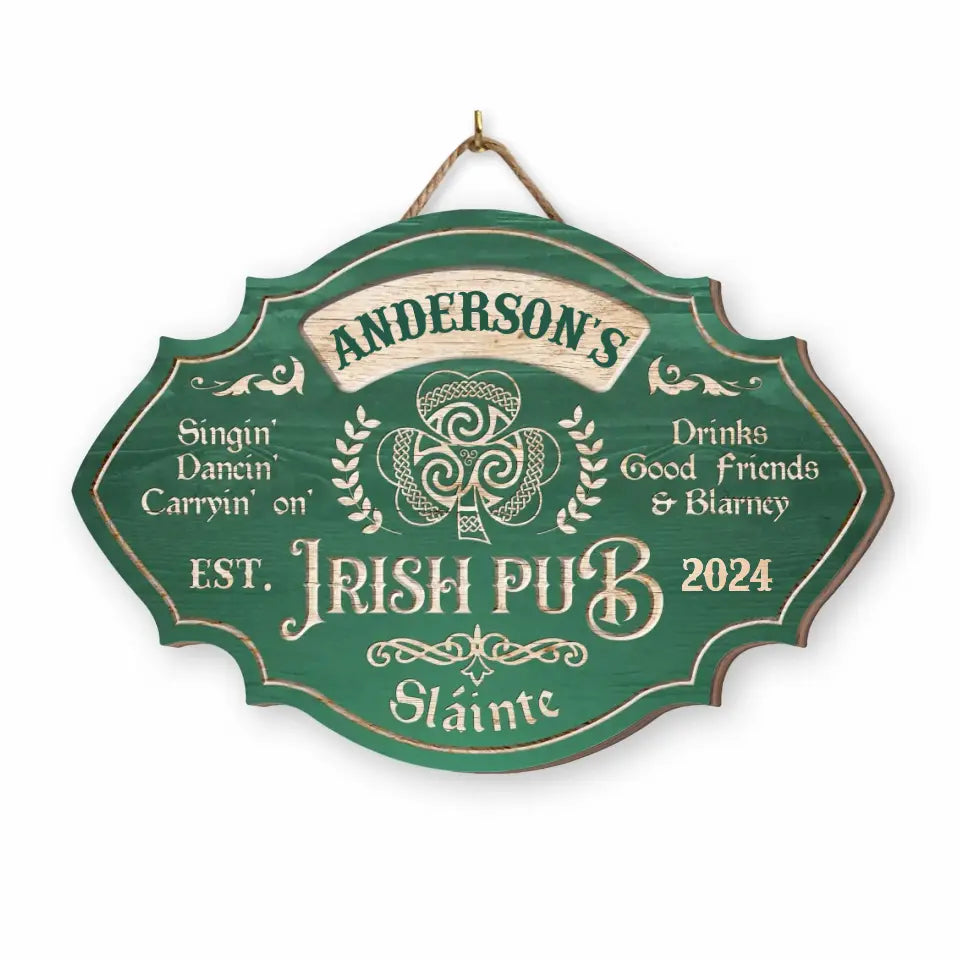 Vintage Rustic Shamrocks Irish Pub Custom Name - Personalzed Wooden Sign, Saint Patrick's Day Decor Gift - DS758