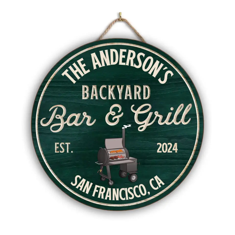 Backyard Bar &amp; Grill, BBQ Sign  - Personalized Wooden Sign, Gift For Family, Custom Smoke House Sign - DS763