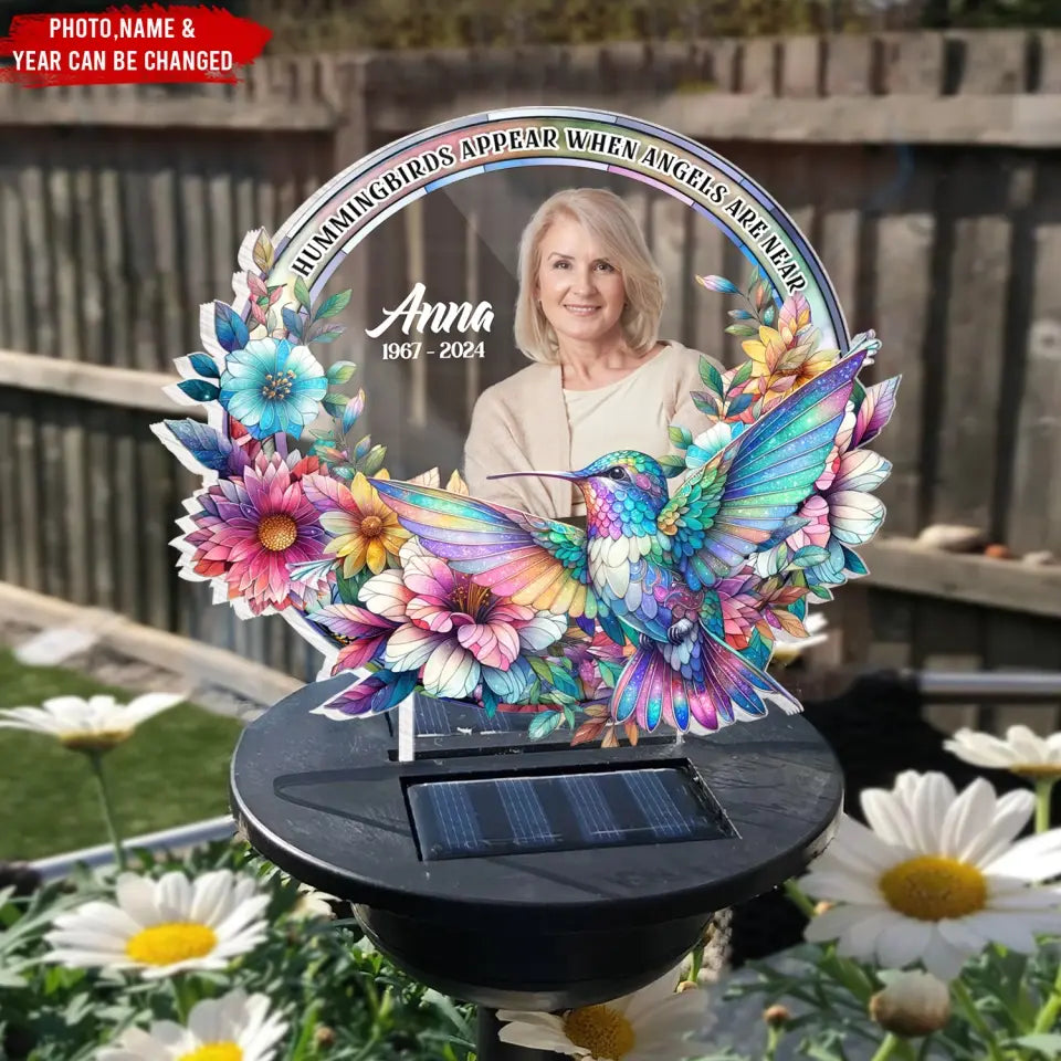 Hummingbirds Appear When Angels Are Near - Personalized Solar Light, Remembrance Gift, Loss Of Loved One - SL153