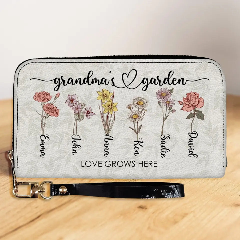 Grandma's Garden with Flowers - Personalized Leather Wallet, Gift For Mother's Day - LW12