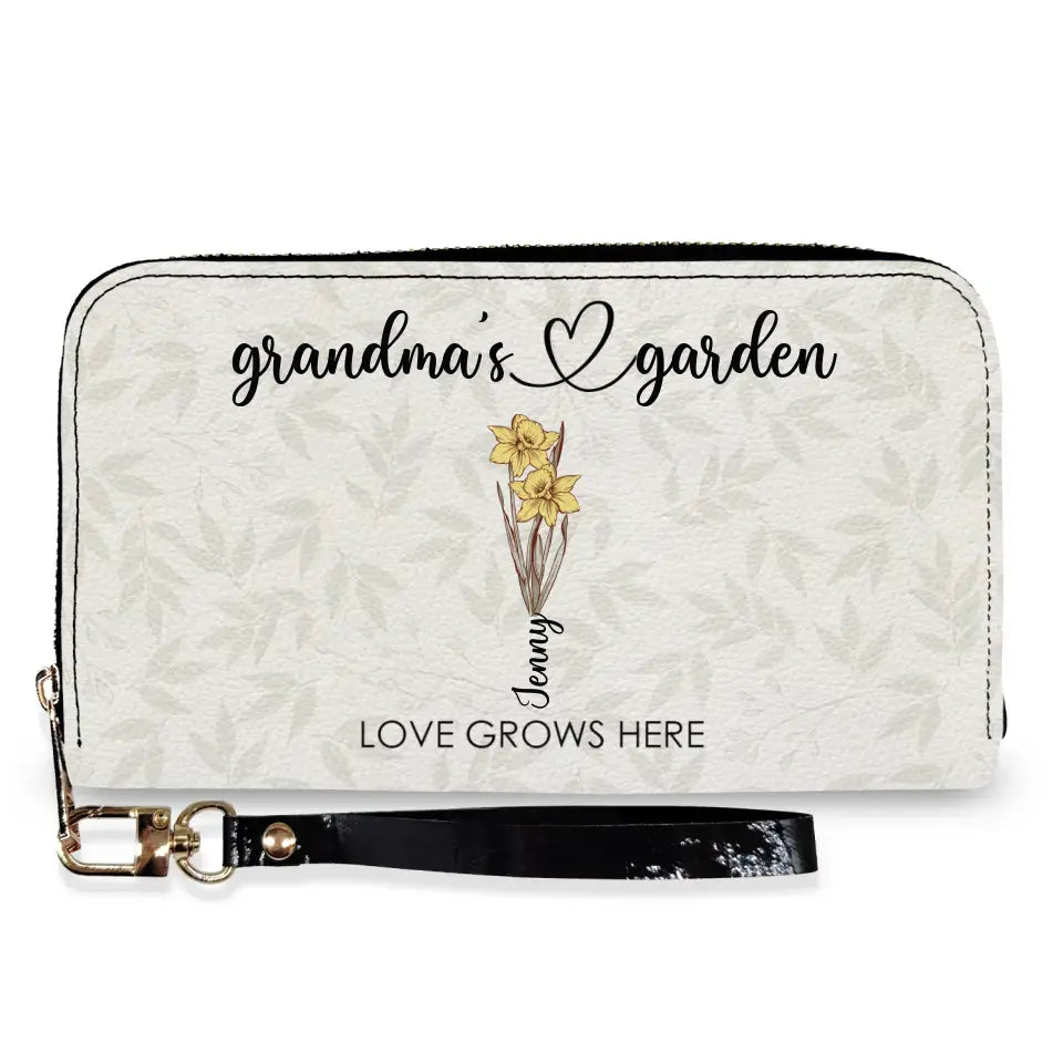 Grandma&#39;s Garden with Flowers - Personalized Leather Wallet, Gift For Mother&#39;s Day - LW12