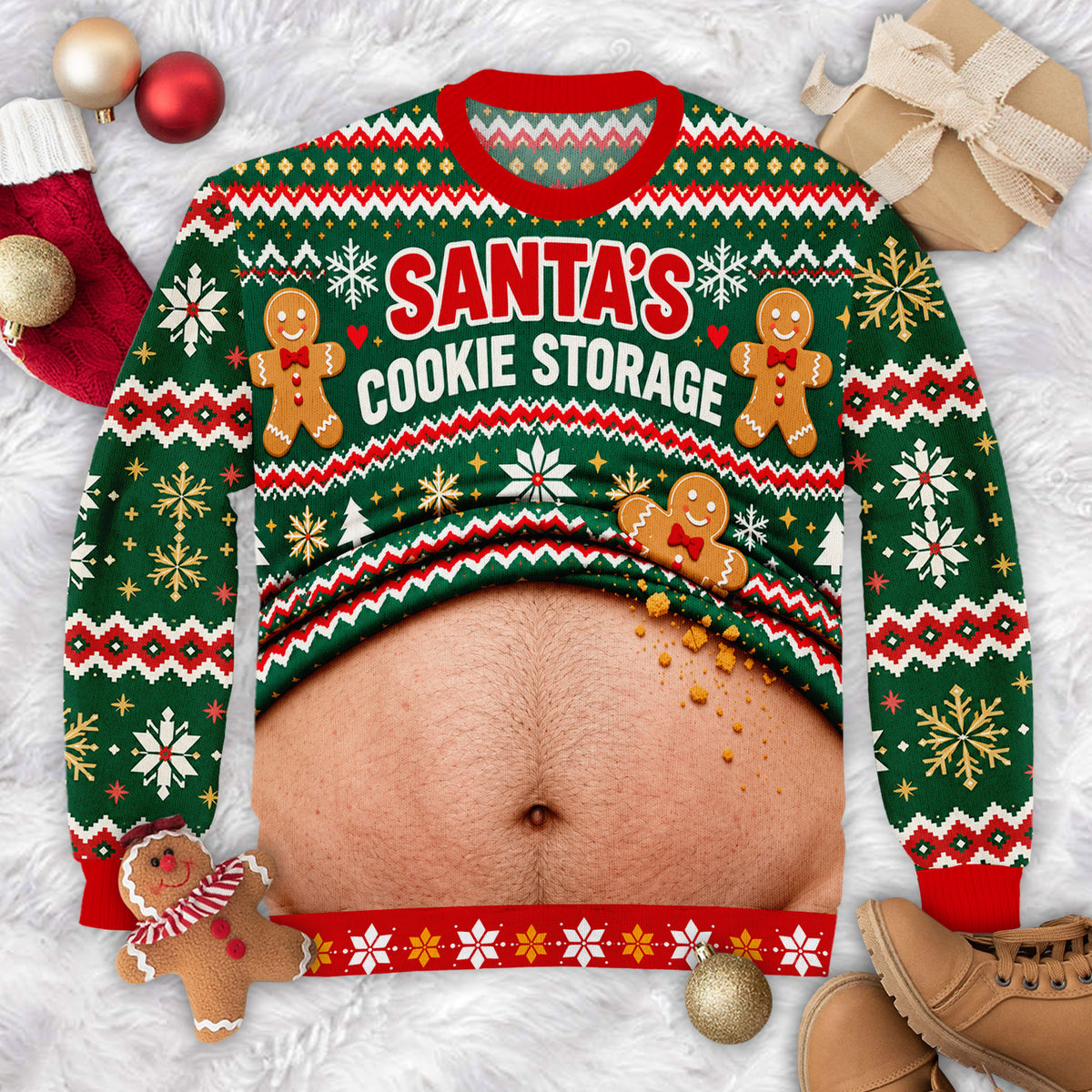 Santa's Cookie Storage, Christmas Wool Sweater, Gingerbread Figures And Snowflake Bands, Christmas Gift