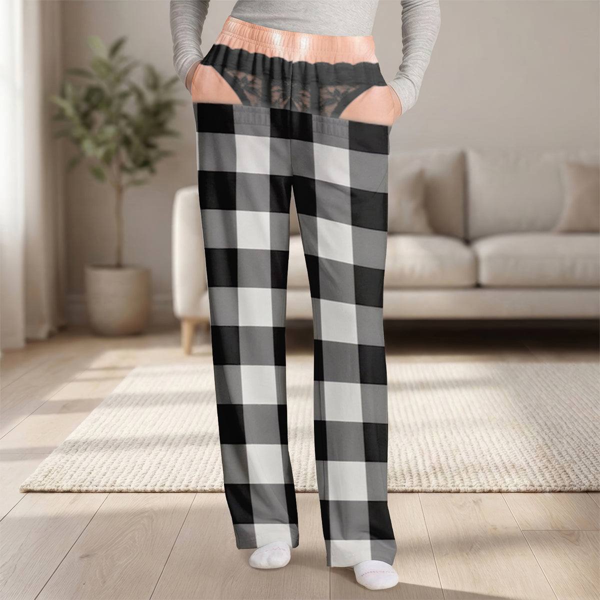 Peek-A-Boo Christmas - Personalized Pajama Pants, Custom Christmas Pattern Pajama Pants, Gift for Her