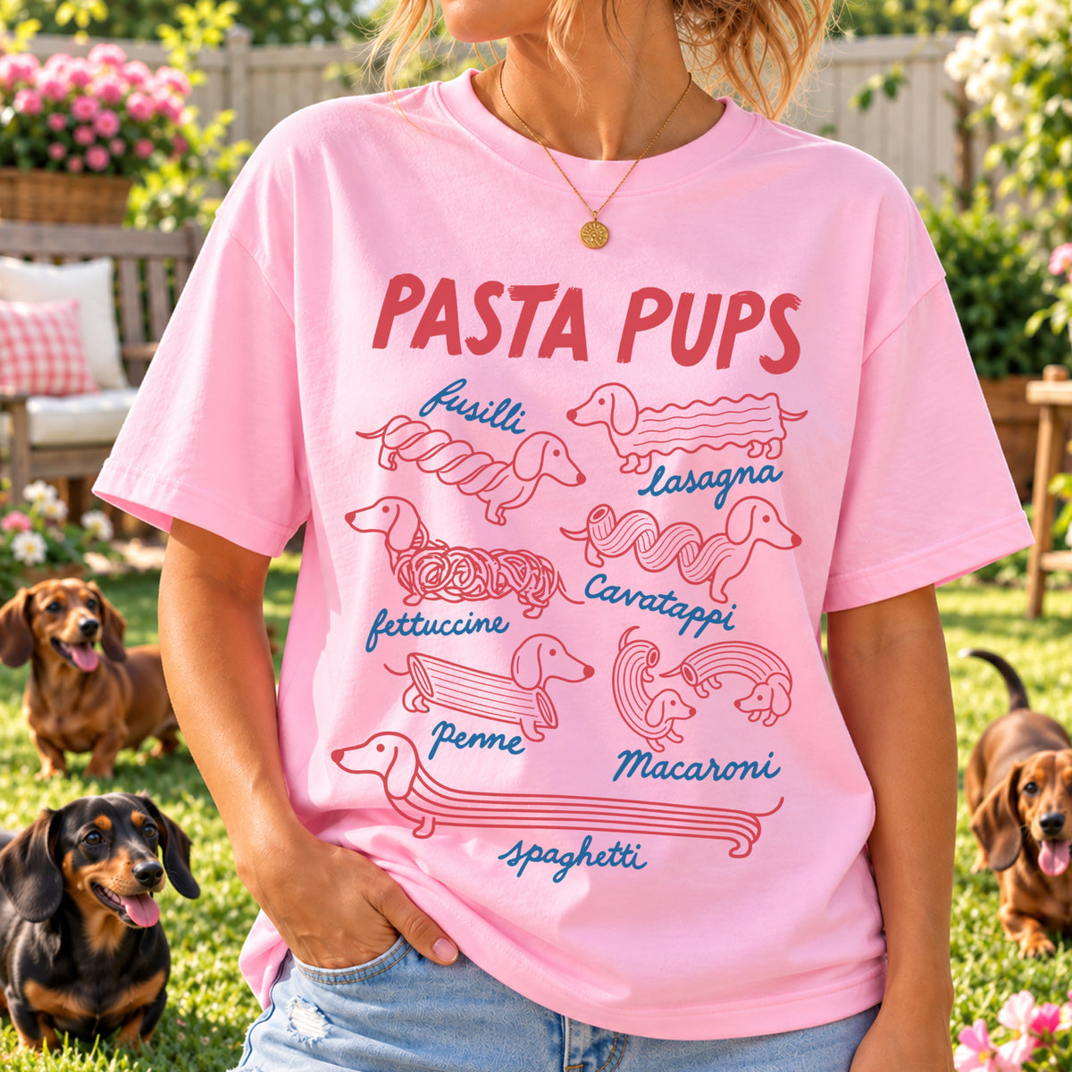 Pasta Pups Comfort Colors T-shirt, Funny Dachshund Spagetti Shirt