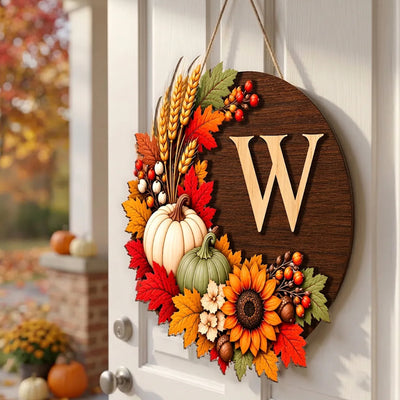 A Little Fall Warmth For The Place We Call Home - Personalized Wooden Sign, Custom Initial Name Gift For Family
