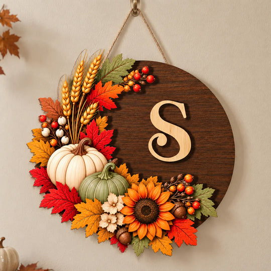 A Little Fall Warmth For The Place We Call Home - Personalized Wooden Sign, Custom Initial Name Gift For Family