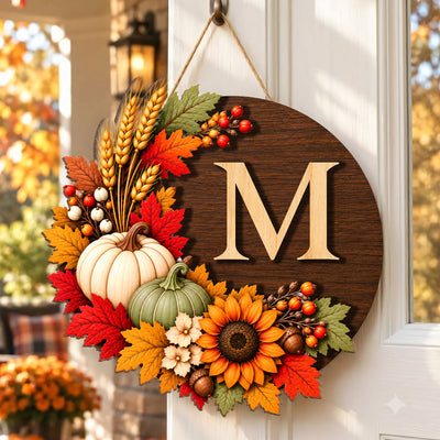 A Little Fall Warmth For The Place We Call Home - Personalized Wooden Sign, Custom Initial Name Gift For Family