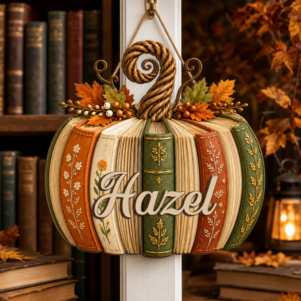 Lost In Books, Found in My Happy Place - Personalized 2 Layer Wooden Sign, Book Lover Pumpkin With Custom Name