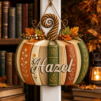 Lost In Books, Found in My Happy Place - Personalized 2 Layer Wooden Sign, Book Lover Pumpkin With Custom Name