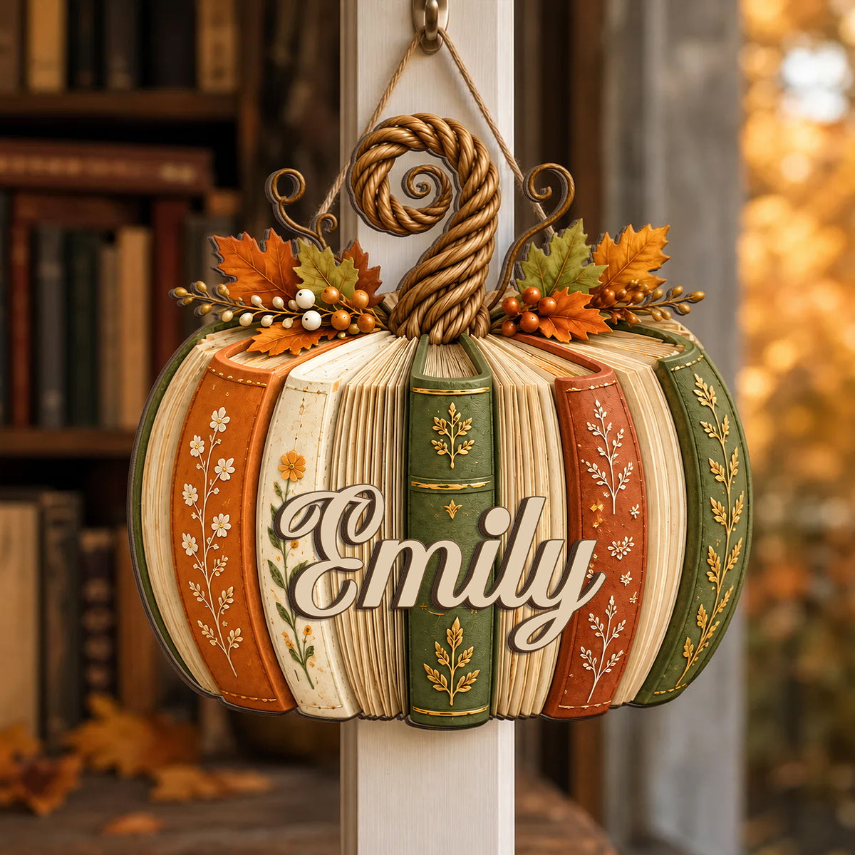 Lost In Books, Found in My Happy Place - Personalized 2 Layer Wooden Sign, Book Lover Pumpkin With Custom Name