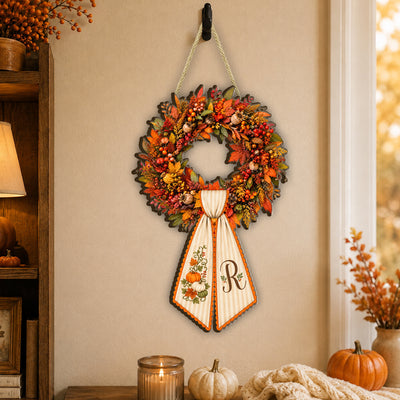 Where Love Gathers, Fall Begins – Personalized Wooden Sign, Pumpkin Door Sign, Family Monogram Keepsake