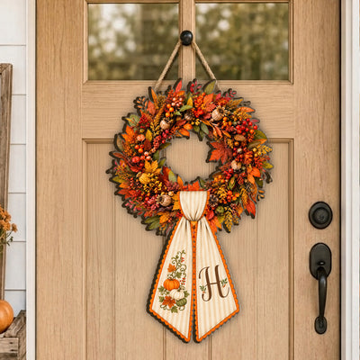 Where Love Gathers, Fall Begins – Personalized Wooden Sign, Pumpkin Door Sign, Family Monogram Keepsake
