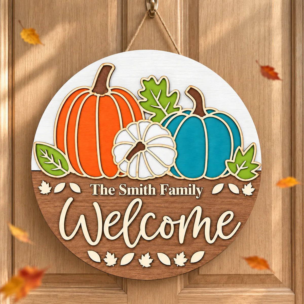 Welcome Home To The Season We Love – Personalized Wooden Sign, Fall Pumpkin Door Sign, Cozy Autumn Family Decor