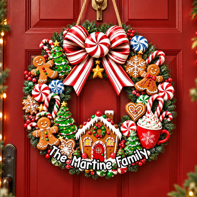Merry Christmas Gingerbread - Personalized Wooden Sign, Festive Front Door Decor, Holiday Christmas Sign