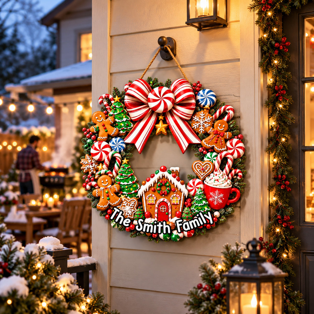 Merry Christmas Gingerbread - Personalized Wooden Sign, Festive Front Door Decor, Holiday Christmas Sign