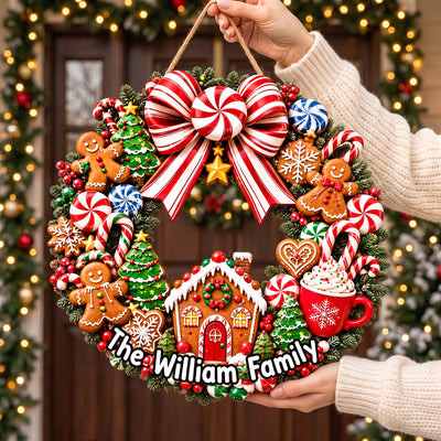 Merry Christmas Gingerbread - Personalized Wooden Sign, Festive Front Door Decor, Holiday Christmas Sign