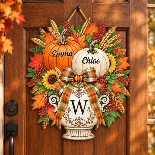 Together Is Our Favorite Place - Personalized Wooden Sign, Custom Family Pumpkin Fall Sign
