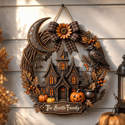 Where Shadows Come to Life - Personalized Wooden Sign, Custom Family Name Halloween Wooden Sign