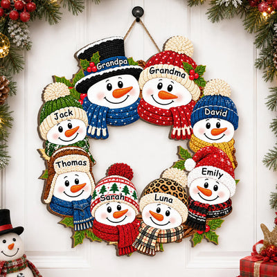 Snowman Wreath With Grandparents- Personalized Wooden Sign, Christmas Decor For Grandparents