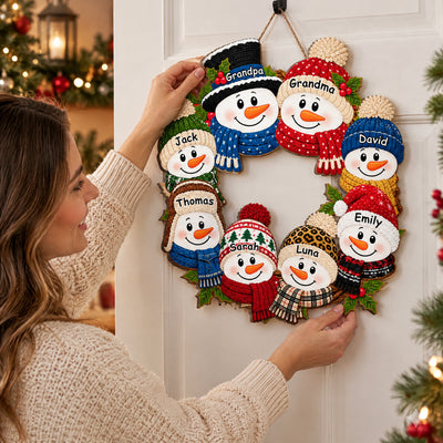 Snowman Wreath With Grandparents- Personalized Wooden Sign, Christmas Decor For Grandparents