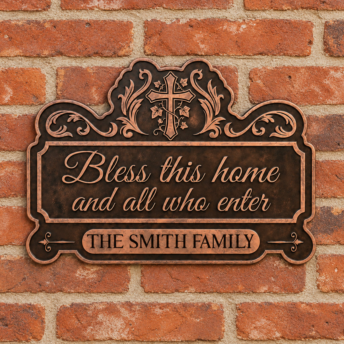 Bless This Home Cross &amp; Vine - Personalized Wood Sign