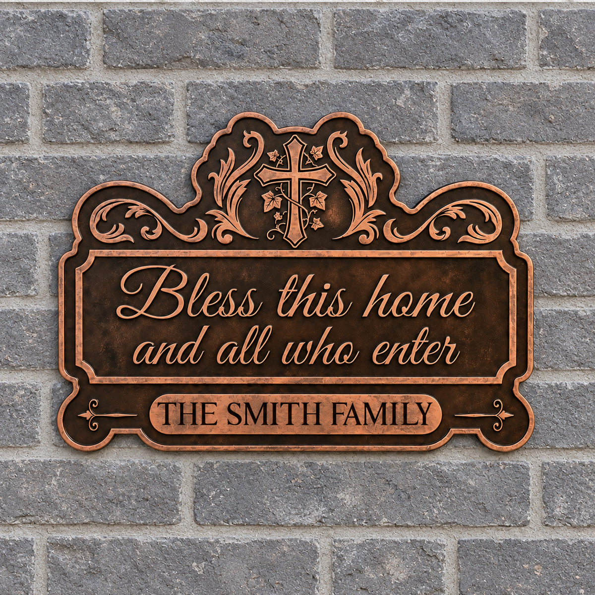 Bless This Home Cross &amp; Vine - Personalized Wood Sign