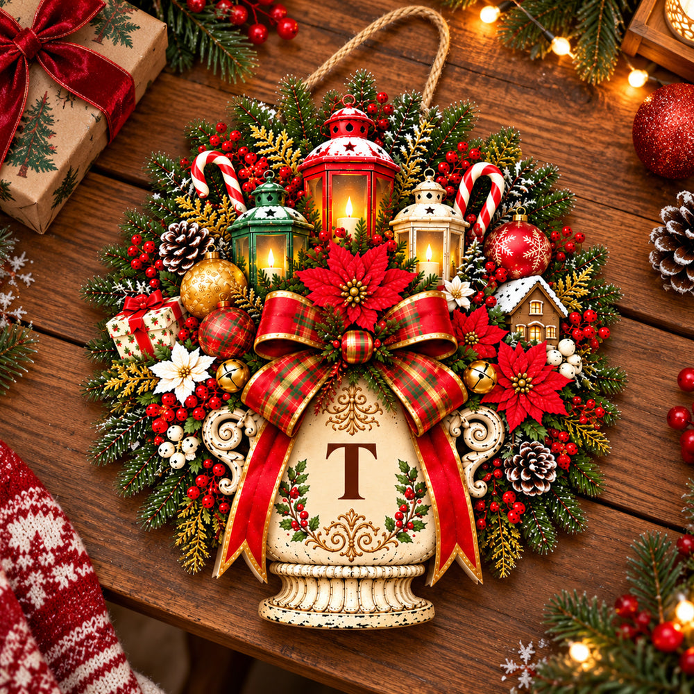 Personalized Wooden Christmas Door Sign with Family Name - CustomizeAF™