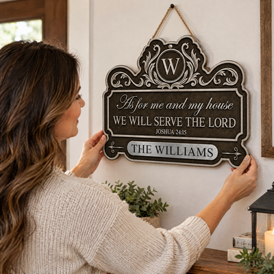 As For Me And My House - Personalized Shaped Wooden Sign
