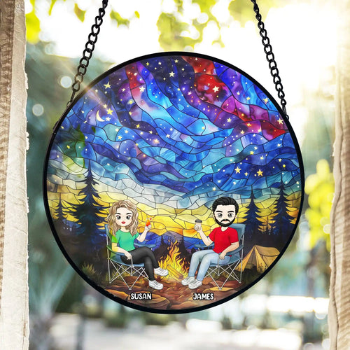 Starry Cam Fire Nature - Personalized Window Hanging Stained Glass, Camping Gift - WSG114AN