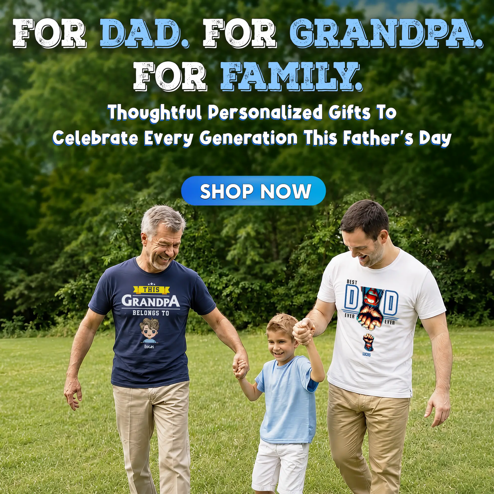 Father's Day sale on customizeaf.com featuring personalized gifts for dad, including custom engraved watches and photo-printed leather wallets.