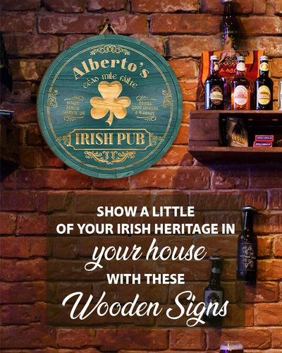 Irish Pub, Clover Sign - Personalized Round Wooden Sign, St. Patrick's