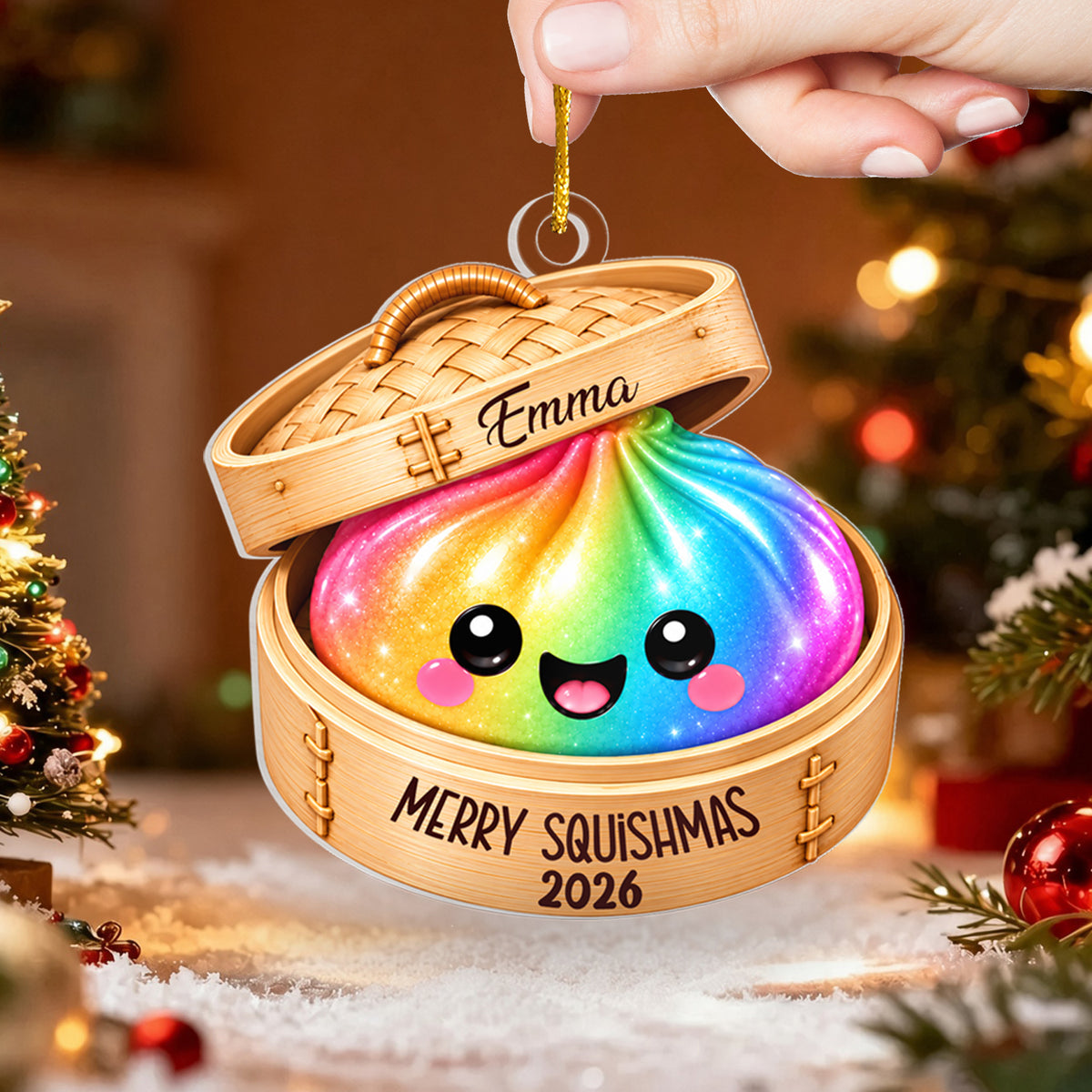 Merry Squishmas - Personalized Acrylic Ornament,  Glitter Dumpling Ornament, Squishy Ornament 2026