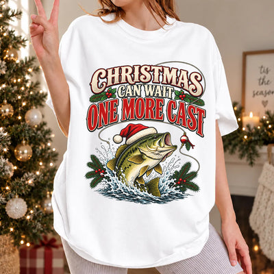 Christmas Can Wait One More Cast, Santa Hat Bass Shirt, Christmas Gift for Fishermen