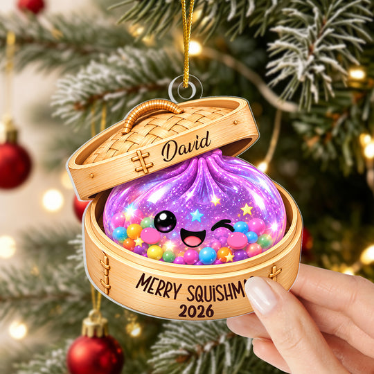 Merry Squishmas - Personalized Acrylic Ornament,  Glitter Dumpling Ornament, Squishy Ornament 2026
