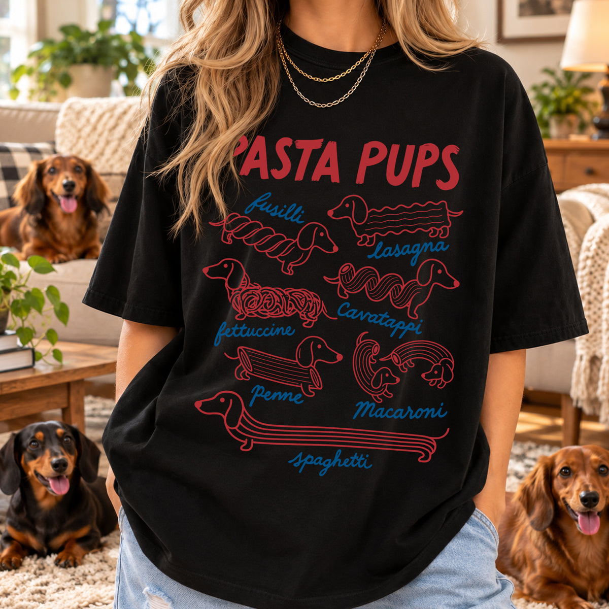 Pasta Pups Comfort Colors T-shirt, Funny Dachshund Spagetti Shirt