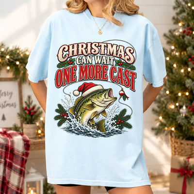 Christmas Can Wait One More Cast, Santa Hat Bass Shirt, Christmas Gift for Fishermen