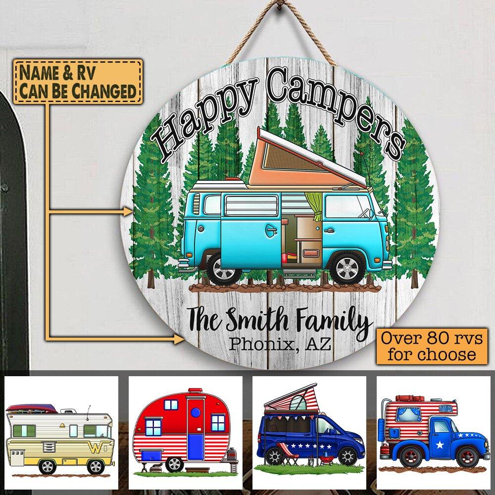 Happy Campers - Personalized Wooden Door Sign