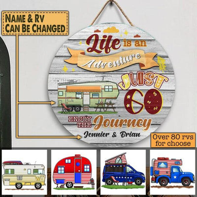Life Is An Adventure - Round Wooden Door Sign