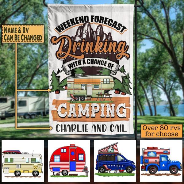 Weekend Forecast Drinking With a Chance of Camping Garden Flag