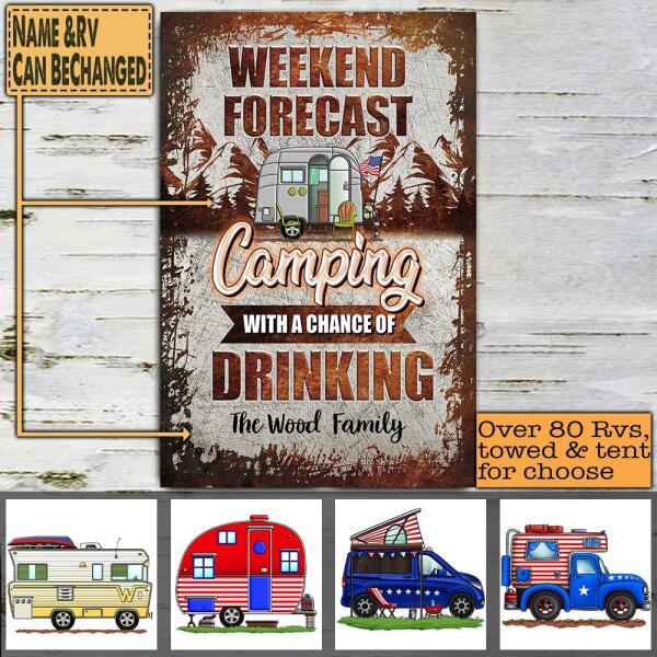 Weekend Forecast Camping With A Chance Of Drinking - Metal Sign