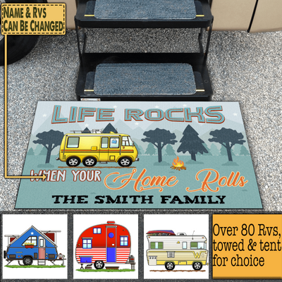 Life Rocks When Your Home Rolls - Personalized Doormat