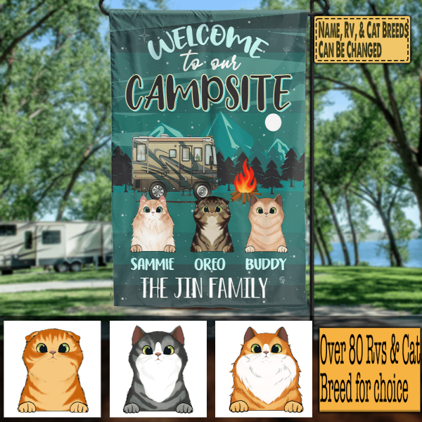 WELCOME TO OUR CAMPSITE - PERSONALIZED WITH CAT FLAG