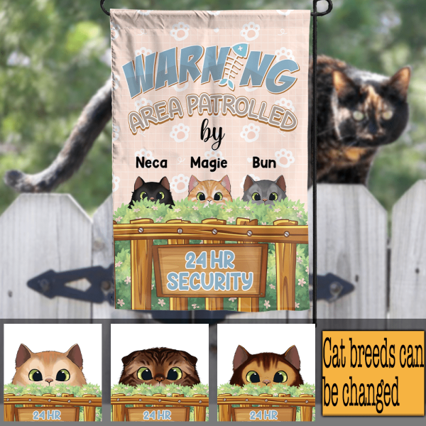 Warning 24h Security By Cats Garden Flag