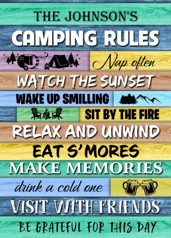 Camping Rules, Personalized Camping Metal Sign